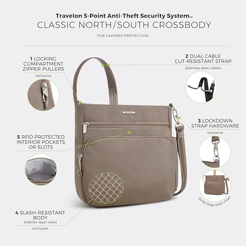 Travelon Anti-Theft Classic North/South Crossbody Bag - color: Hazelnut