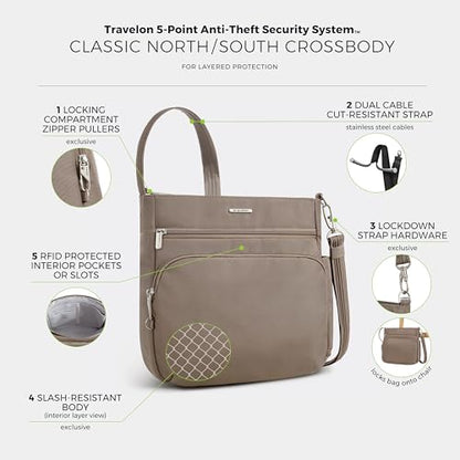 Travelon Anti-Theft Classic North/South Crossbody Bag - color: Hazelnut