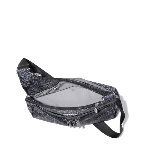 Baggallini Crossbody Travel Bag 11x8.5 Lightweight Water-resistant Nylon Handbag - color: Black Hydrangea