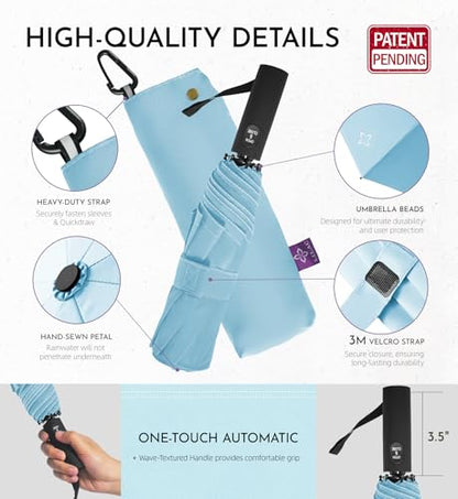 Windproof Travel Umbrella, Compact auto open/close Umbrellas for Rain - color: LightBlue(G)