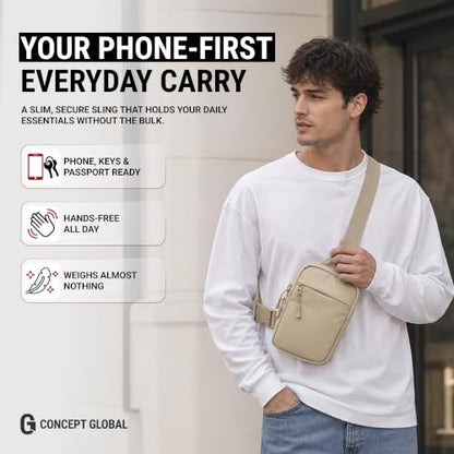 Travel Sling Bag for Men & Women, Anti-Theft RFID Blocking Crossbody Bags - color: Beige 2.0 Standard