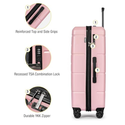 KYME 28 Inch Luggage with Wheels Hardshell Large Suitcase Lightweight Big Checked Luggage with TSA Lock Travel Rolling Suitcase for Women Men Pink - color: Light Pink, size: Checked-Large 28-Inch