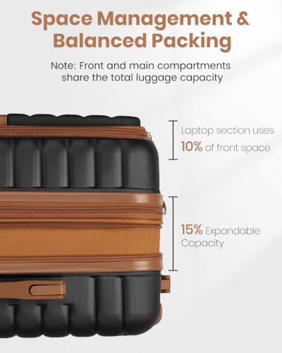 Kono Carry On luggage Airline Approved 20 Inch Apricot Black - color: Apricot Black, size: Carry-on 20-inch