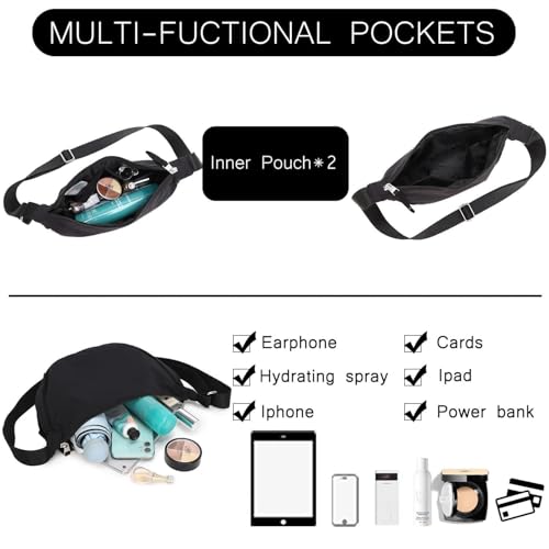 BESMART Small Nylon Crescent Crossbody Bag for Women Men Trendy, Waterproof Crescent Sling, Lightweight Travel Purses - color: Black, size: Small