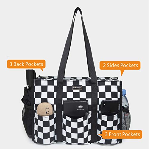 TOPDesign Utility Water Resistant Tote Bag with 13 Pockets, Zipper Closure - color: Checkerboard, size: Large