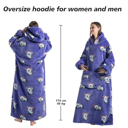 Capecage Long Wearable Blanket Hoodie with Big Pocket,Gift for Women or Men - color: Koala