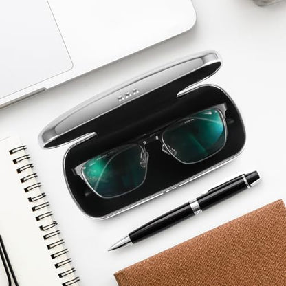 Hifot Metal Eyeglass Case Hard Shell, Aluminum Spectacles Box Sunglasses Case for Men Women, Reading Glasses Holder - color: Silver