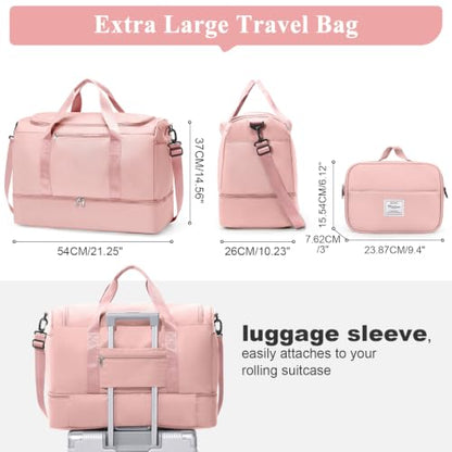Travel Duffle Bag with Shoe Compartment, XL Weekender Bags for Women - color: B-Pink, size: Extra Large