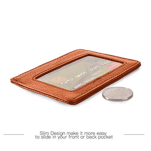 EASTNIGHTS Credit Card Holder Slim Wallet Leather Minimalist Wallet with ID Window - color: brown