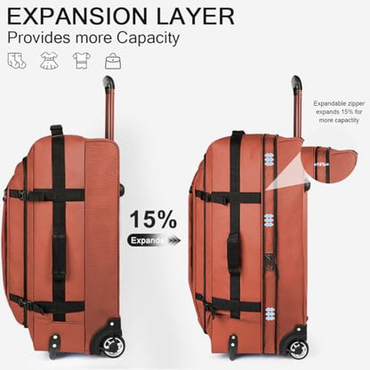 30" Expandable 15% Rolling Duffle Bag w/Wheels and Handle - color: NEW-30''-Orange, size: 30in