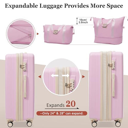 5-Piece Hardside Luggage Set with Half-Opening, Double Spinner Wheels, USB Port, TSA Locks, Lightweight Travel Suitcase, Light Pink - color: Light Pink