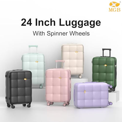 MGB 24 inch Luggage with Spinner Wheels TSA Travel Suitcase, Charcoal Grey - color: Charcoal Grey, size: Checked 24 Inch