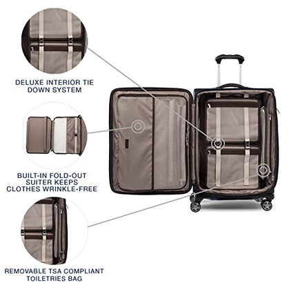 Travelpro Platinum Elite Checked Luggage Spinner, True Navy, 25-Inch - color: True Navy Blue, size: Checked-Medium 25-Inch