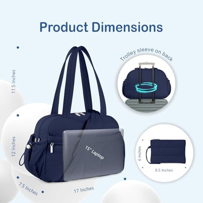 TOPDesign Travel Duffel Bag, Puffy Carry On Overnight, Gym Bag w/Wet Pocket - color: Navy Blue