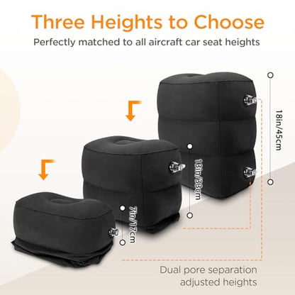 HOMCA Inflatable Travel Foot Rest Pillow for Airplane (2-Pack) - color: Black