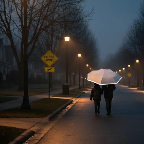 GAOYAING Compact Travel Umbrella with Reflective Safety Strips (300ft Visibility) - Ultra Portable 6.9" Folded Windproof Rain & Sun Umbrella UPF 50+ for Men Women - color: Beige