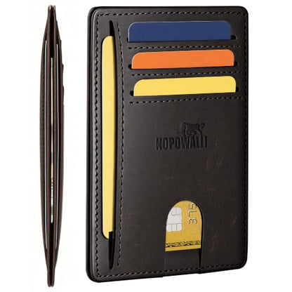 Genuine Leather Mens Wallet Slim RFID Blocking Credit Card Holder - color: CrazyHorse Brown