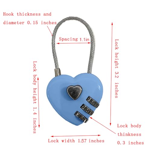 Padlock, Combination Lock, Small Locker Locks, Stainless Steel, Heart Shaped, 2 PCS, Makaron Blue - color: Makaron Blue