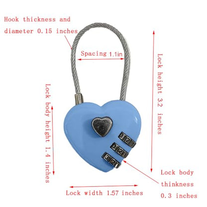 Padlock, Combination Lock, Small Locker Locks, Stainless Steel, Heart Shaped, 2 PCS, Makaron Blue - color: Makaron Blue