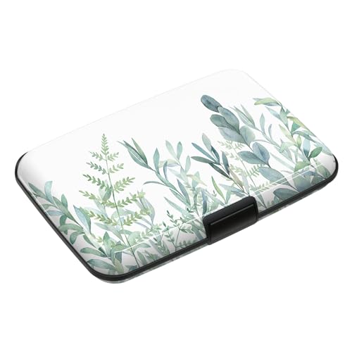 Credit Card Holder, RFID Blocking Aluminum Hard Case,Plant Leaves - color: Green Plant Leaves
