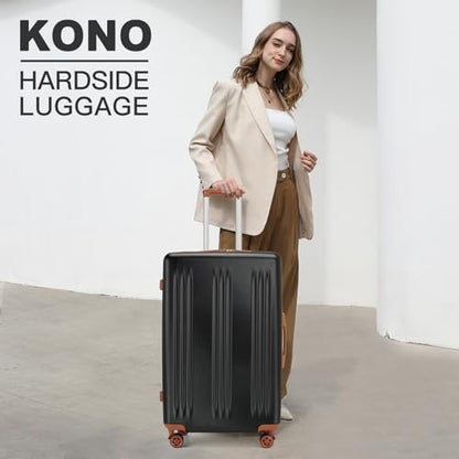 Kono 28 Inch Large Checked Luggage with Spinner Wheels Expandable TSA Lock - color: Black&Brown, size: 28"