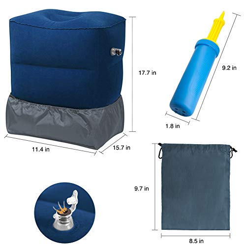 Inflatable Foot Rest Pillow Airplane Travel Kids Blue (2 Pack) - color: Blue