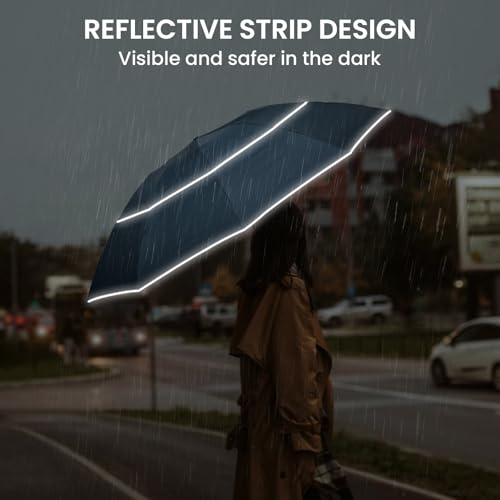 G4Free 54/62 Inch Large Inverted Golf Umbrella Windproof Reflective Stripe - color: Blue, size: 54 inch