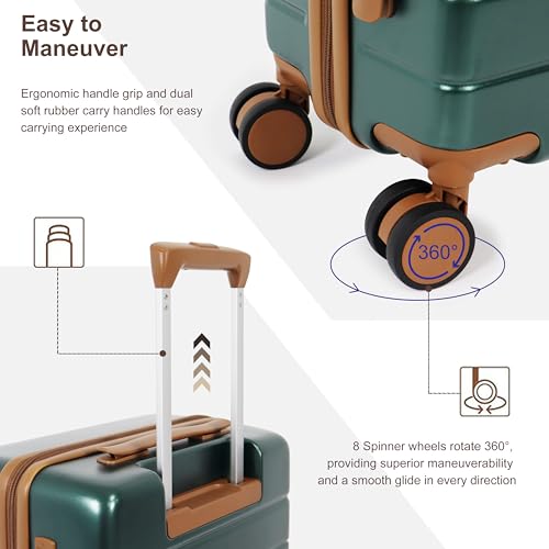 3-Piece Carry-On Luggage Set for Business Travel | 20-Inch Hardside Spinner Suitcase with TSA Lock, Lightweight PC+ABS Construction, Multi-Dividers & Sturdy Handle (Green) - color: Green, size: 3 piece set (20")