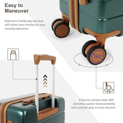 3-Piece Carry-On Luggage Set for Business Travel | 20-Inch Hardside Spinner Suitcase with TSA Lock, Lightweight PC+ABS Construction, Multi-Dividers & Sturdy Handle (Green) - color: Green, size: 3 piece set (20")