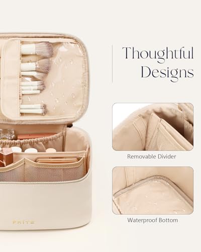 Prite Makeup Bag Travel Cosmetic Case, Women Toiletry Bag Organizer, Beige - color: Beige