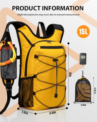 MOKURA 15L Small Hiking Backpack for Men Women, Lightweight Daypack, Yellow - color: Yellow