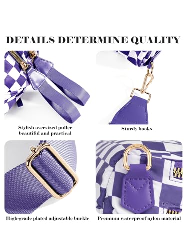 Checkered Crossbody Bag Bum Bag for Women,Spacious Fanny Packs Belt Bag - color: Cloudy Violet Checkered