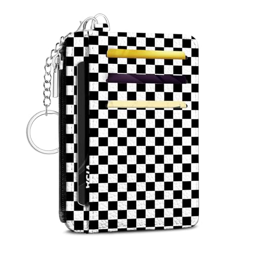 Black and White Checkered Credit Card Holder Small Wallet for Women - color: Checkered Pattern Black and White