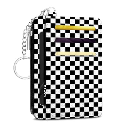 Black and White Checkered Credit Card Holder Small Wallet for Women - color: Checkered Pattern Black and White