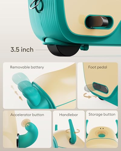 Gyroor GNU Kids Ride On Airplane Suitcase, 14L Storage, Ages 3-6, 3 Speeds - color: Turquoise