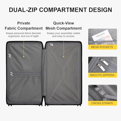 LEVEL8 Trunk Luggages, Large Suitcase 28 Inch Luggage with Spinner Wheels, Luminous Textured Checked Lightweight Hard Shell with Tsa Lock, Black - color: Black, size: Trunk 28 Inch