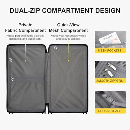 LEVEL8 Trunk Luggages, Large Suitcase 28 Inch Luggage with Spinner Wheels, Luminous Textured Checked Lightweight Hard Shell with Tsa Lock, Black - color: Black, size: Trunk 28 Inch
