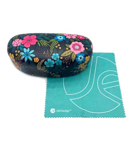 JAVOedge Style Eyeglass & Sunglasses Case - Extra Large Hard Shell Protective Case with Cleaning Cloth - color: Midnight Floral