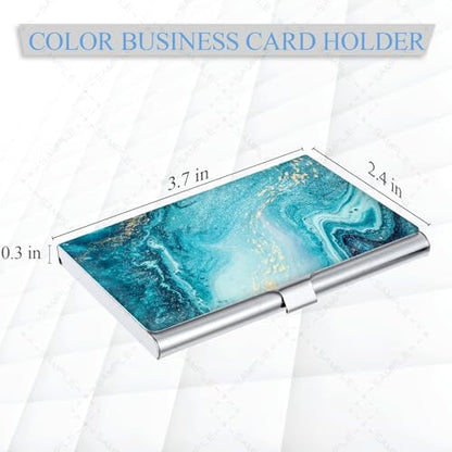 Business Card Holder，Color Printing Men's and Women's Business Card Case，Ultra-Thin Metal Business Card Organizer，Carry-on Pocket Wallet Business Card Holder - color: Blue Ocean
