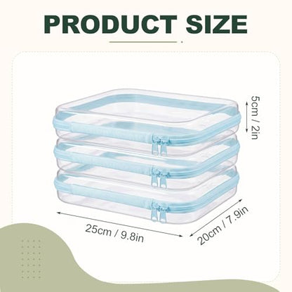 3 Pack Medium Blue Clear Hard Shell Zipper Cases,Zipper Pouches - color: Clear Blue, size: 3 Pack (M)