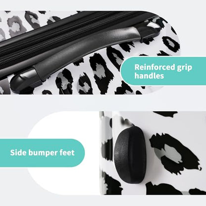 Merax 3-Piece Luggage Set,Leopard Print Hardshell Suitcases.White+Black - color: White+Black Leopard, size: 3 Piece(20/24/28)