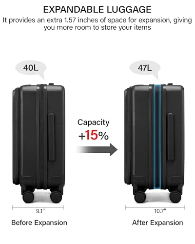 Hanke 20 Inch Expandable Carry On Luggage 22x14x9 Airline Approved - color: Jet Black, size: Expandable 20 Inch