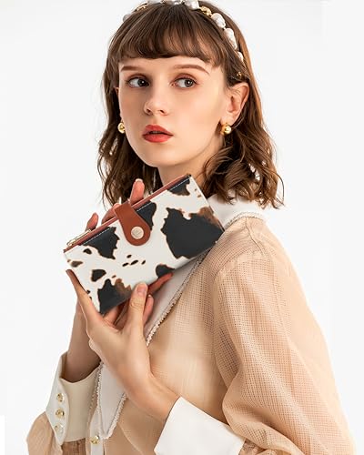 Cow Women's Slim Wallet,Thin RFID Card Holder with Zipper Pocket - color: Brown Cow, size: Bifold