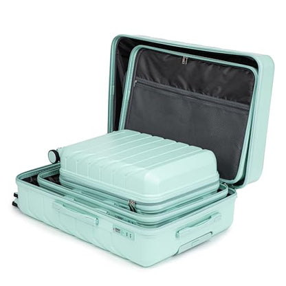 Campfun 3 Piece Luggage Sets, ABS Hardshell Suitcase Set with Double Spinner Wheels, Durable Lightweight Carry On Luggage for Travel & Business, 20/24/28 inch, Mint Green - color: Mint Green