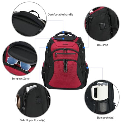 KROSER Travel Laptop Backpack 18.4 Inch XXXL Computer Backpack for Men - color: Black/Red, size: 18.4 inch