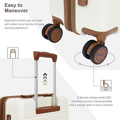 7 Piece Luggage Set for Family Travel, Lightweight Hardshell PC+ABS Suitcases set, Suitcase with 8 Smooth Spinner Wheels, TSA Lock, YKK Zippers(Beige) - color: Beige, size: 7 piece set (14"/18"/20"/24"/28")
