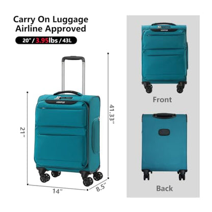 LIGHTGO 20" Carry On Softside Luggage, Ultra Light, TSA Lock Turquoise - color: Turquoise, size: 20in