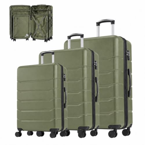 Simple Deluxe 3-Piece Luggage Sets Hardside Carry On Luggage - color: Olive Green, size: 3-Piece Set (20/24/28)