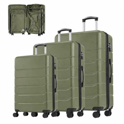 Simple Deluxe 3-Piece Luggage Sets Hardside Carry On Luggage - color: Olive Green, size: 3-Piece Set (20/24/28)