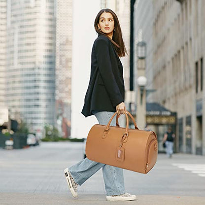 Modoker 2-in-1 PU Leather Garment Duffle Bag with Shoulder Strap, Coffee - color: Coffee